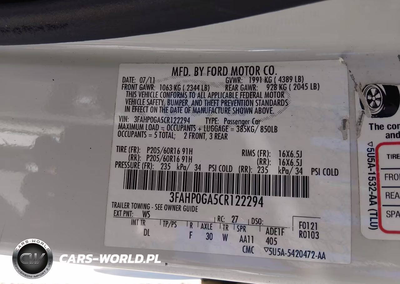 2012 Ford Fusion S VIN:3FAHP0GA5CR122294 - 9