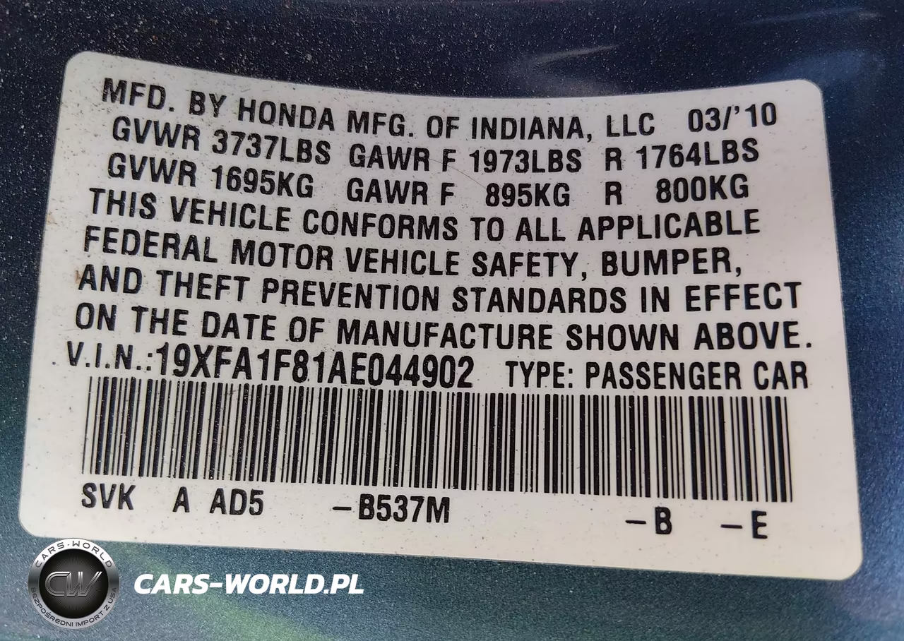 2010 Honda Civic Ex VIN:19XFA1F81AE044902 - 9