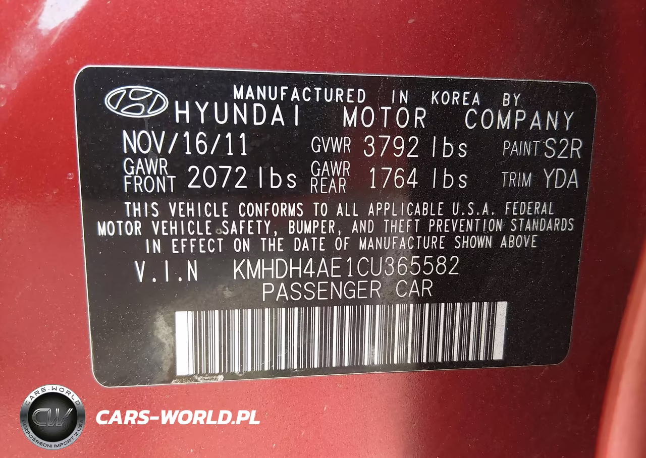 2012 Hyundai Elantra Gls (Ulsan Plant) VIN:KMHDH4AE1CU365582 - 9