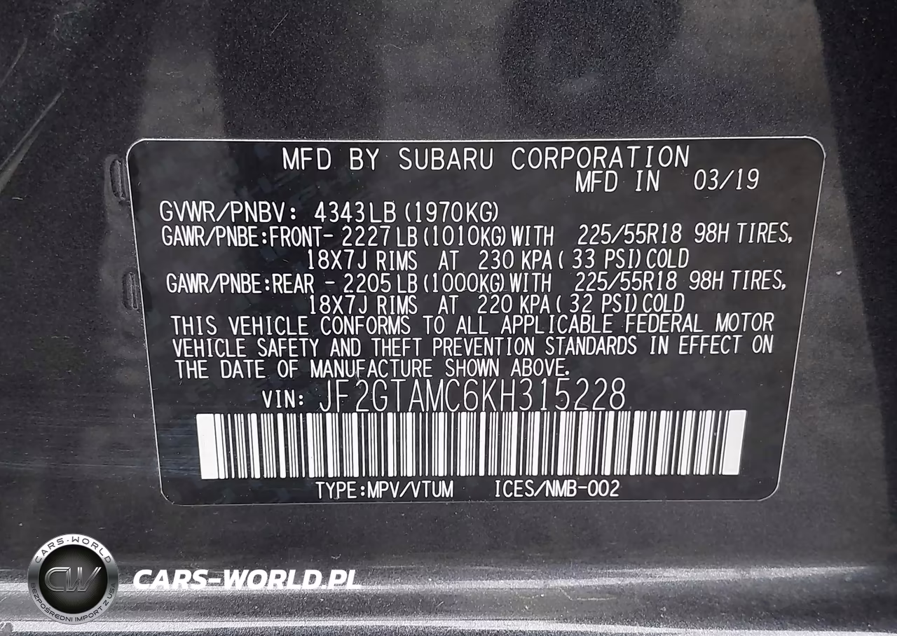 2019 Subaru Crosstrek 2.0I Limited VIN:JF2GTAMC6KH315228 - 9