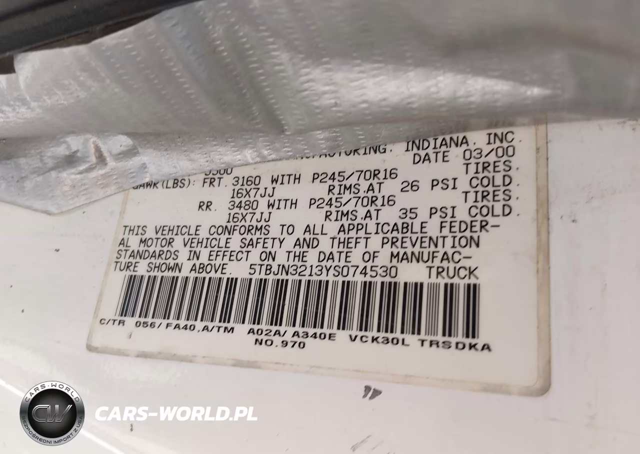 2000 Toyota Tundra VIN:5TBJN3213YS074530 - 12