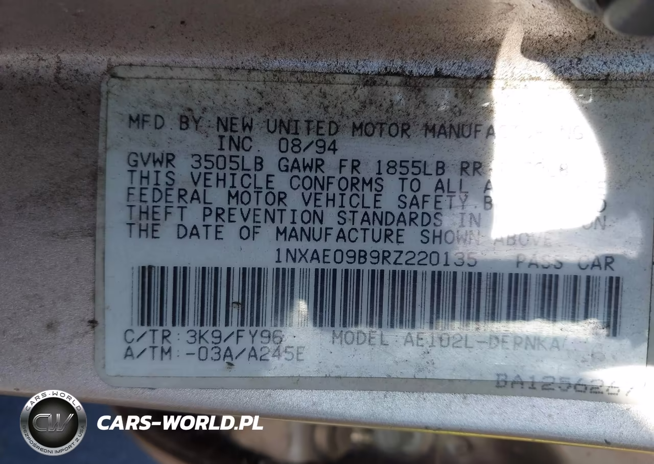 1994 Toyota Corolla Le-Dx VIN:1NXAE09B9RZ220135 - 9