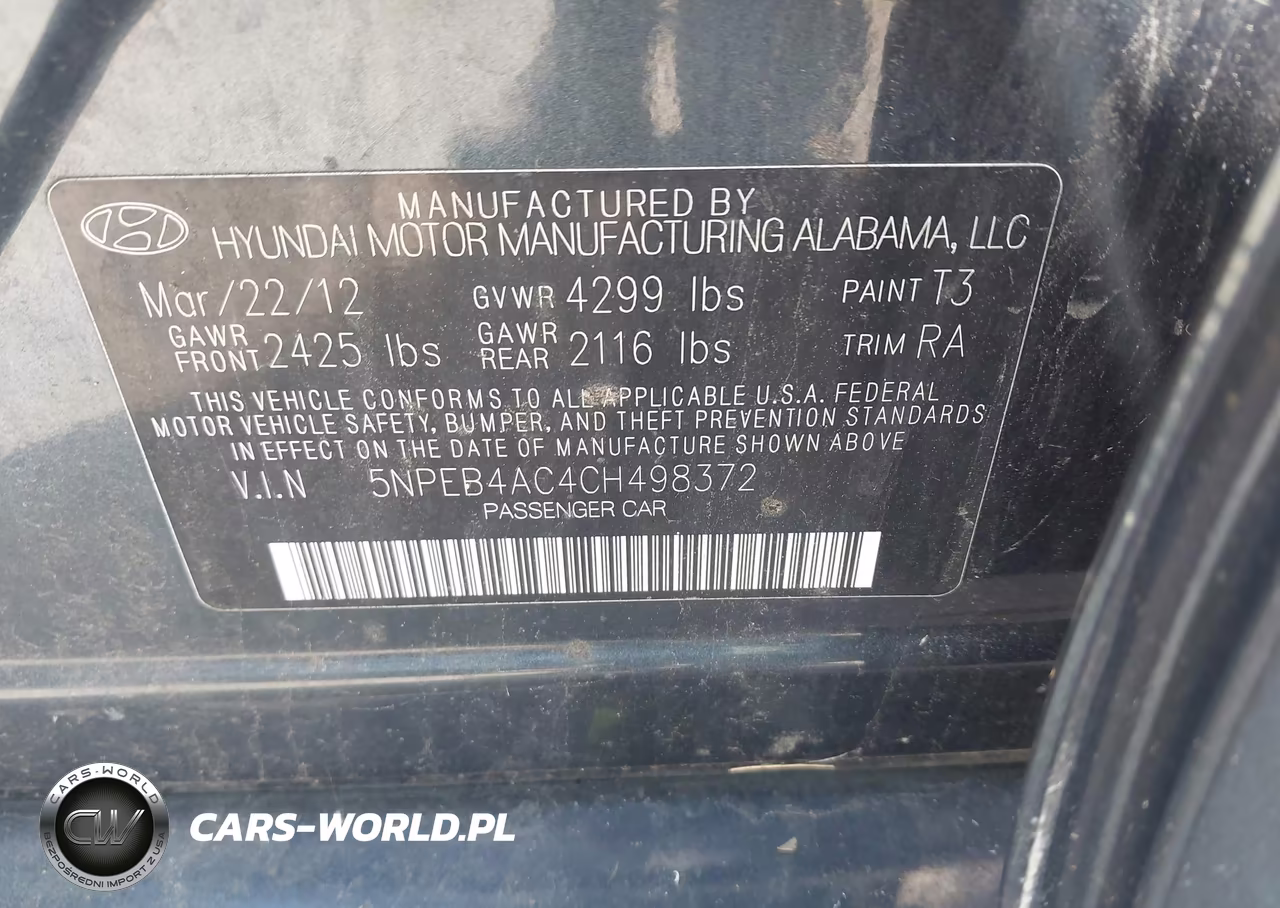 2012 Hyundai Sonata Gls VIN:5NPEB4AC4CH498372 - 9