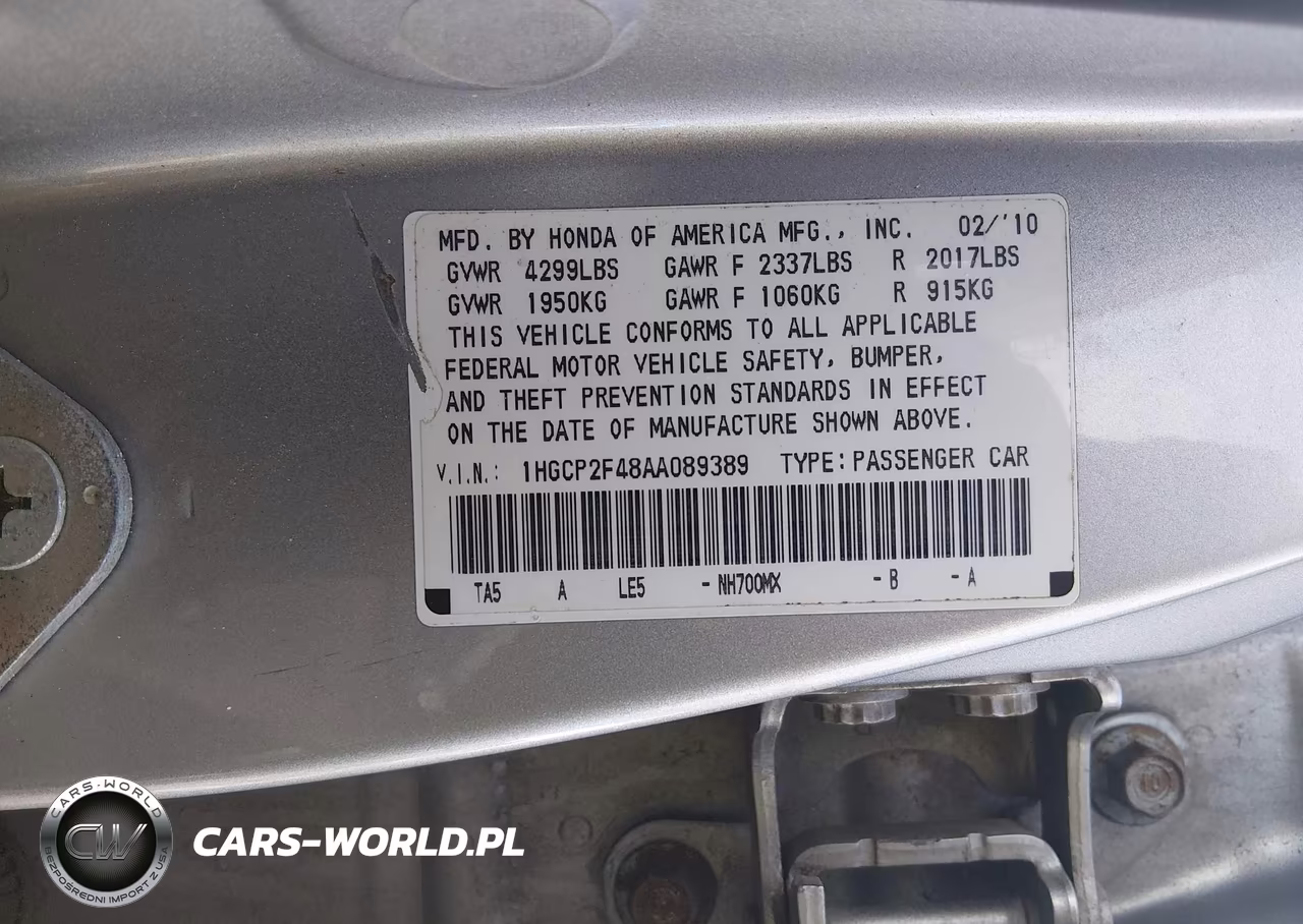 2010 Honda Accord 2.4 Lx-P VIN:1HGCP2F48AA089389 - 9