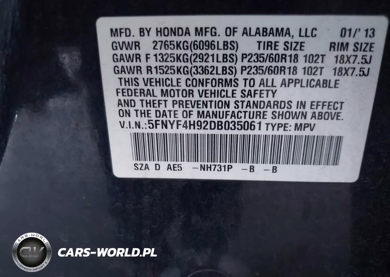 2013 Honda Pilot Touring VIN:5FNYF4H92DB035061 - 9