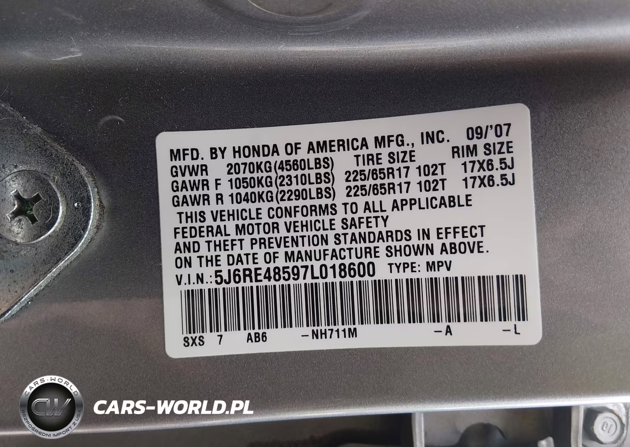 2007 Honda Cr-V Ex VIN:5J6RE48597L018600 - 9