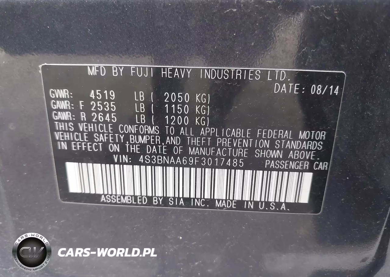 2015 Subaru Legacy 2.5I VIN:4S3BNAA69F3017485 - 9
