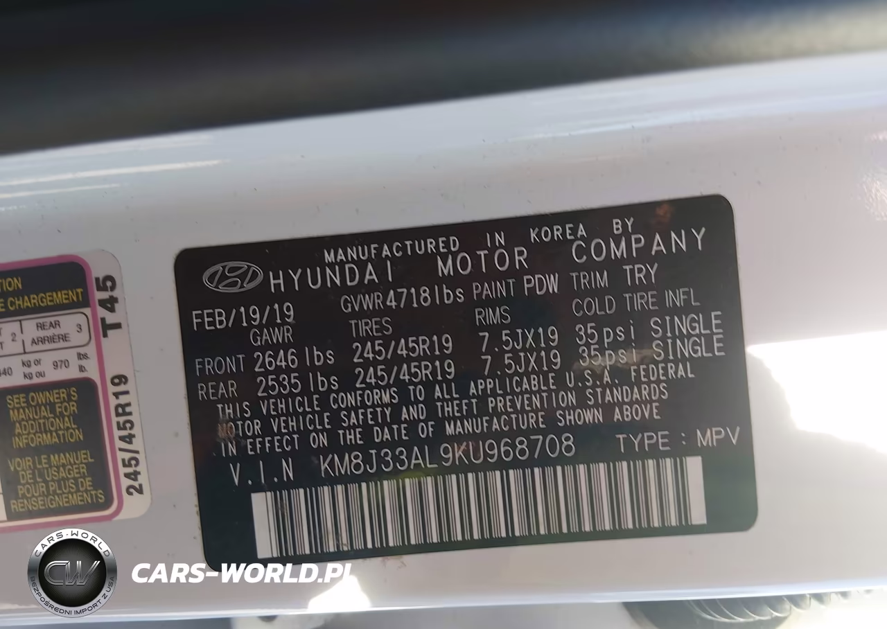 2019 Hyundai Tucson Night VIN:KM8J33AL9KU968708 - 9