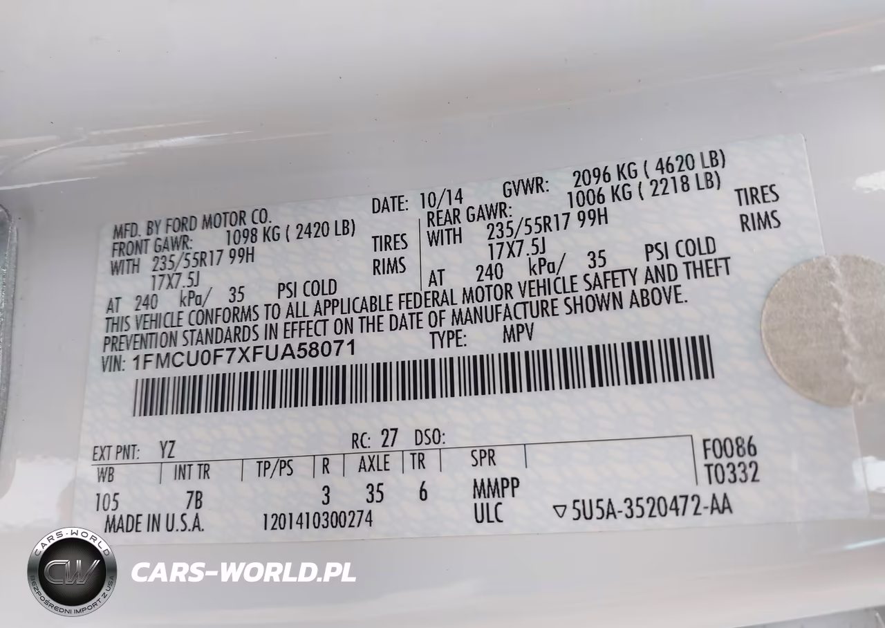 2015 Ford Escape S VIN:1FMCU0F7XFUA58071 - 9