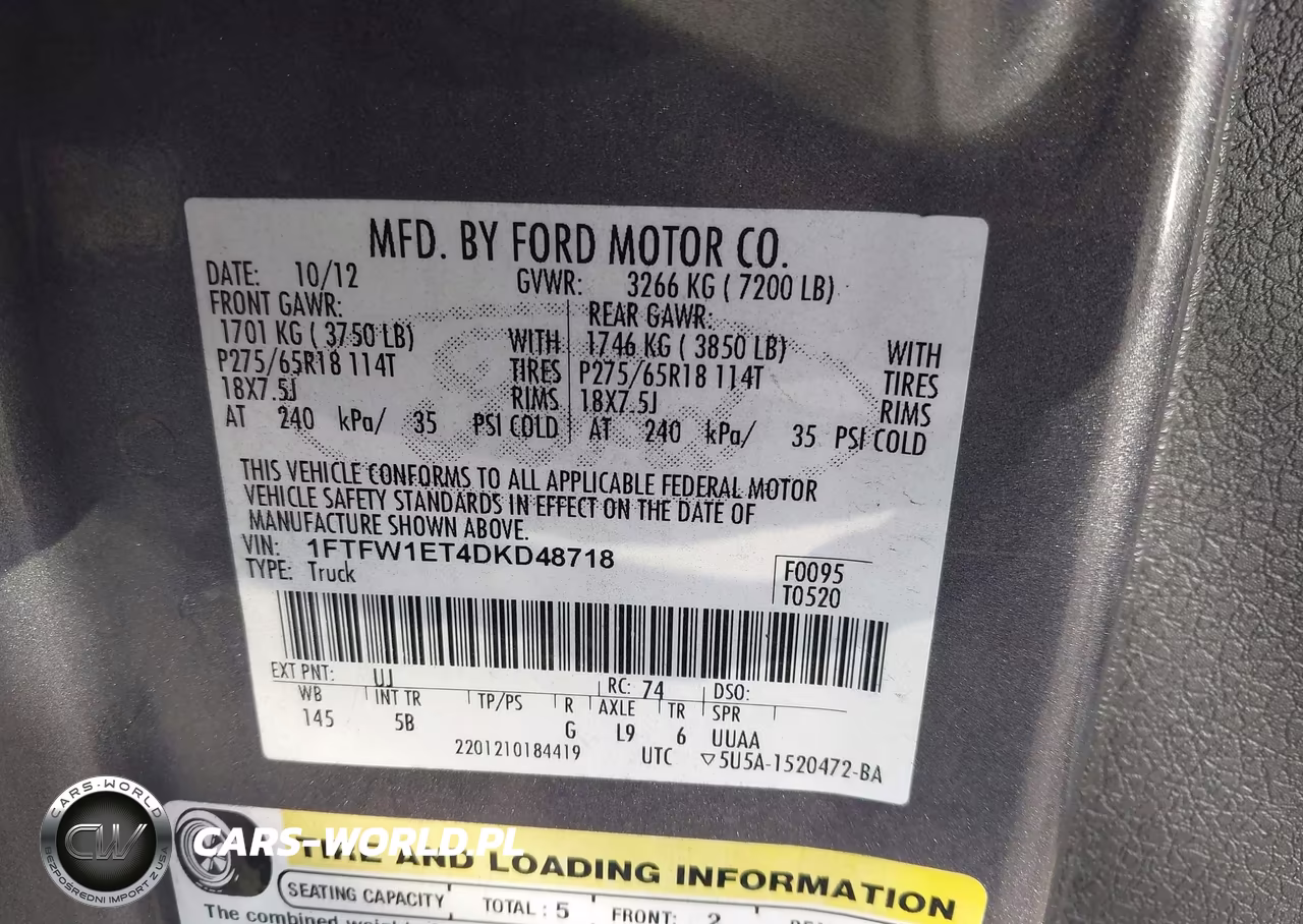 2013 Ford F-150 Fx4 VIN:1FTFW1ET4DKD48718 - 9