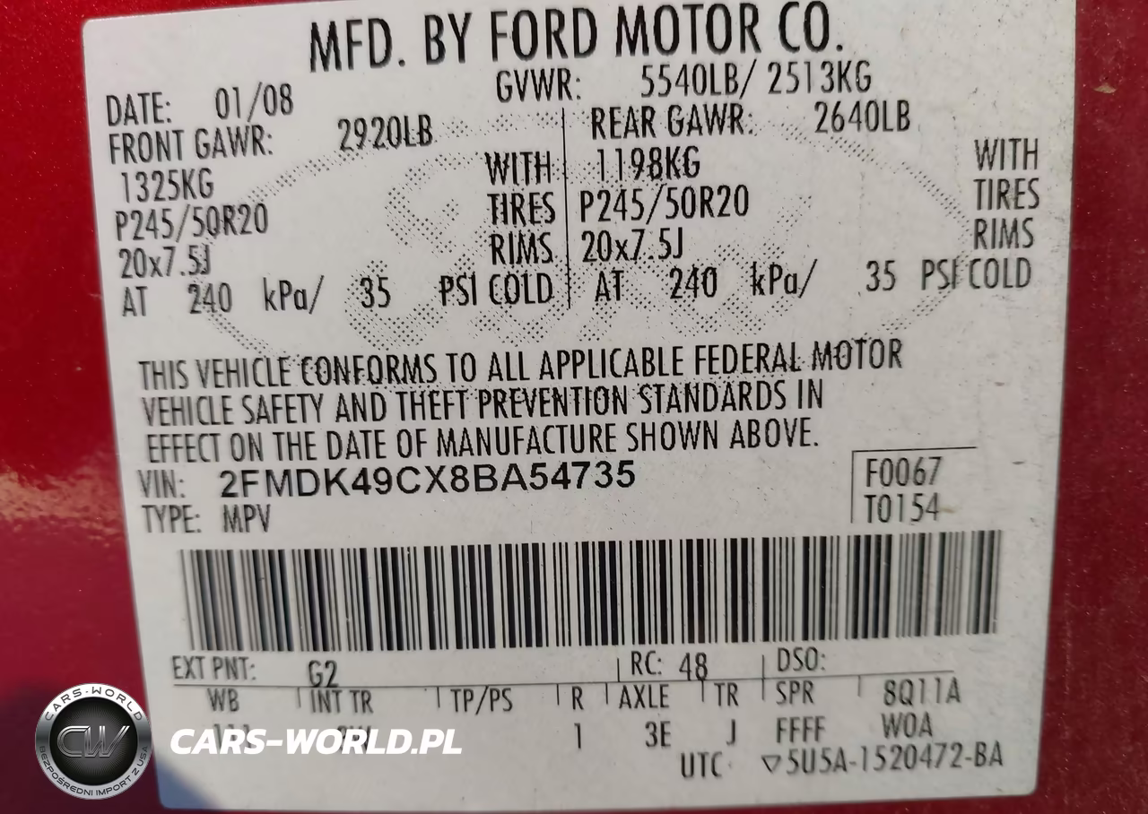 2008 Ford Edge Limited VIN:2FMDK49CX8BA54735 - 9