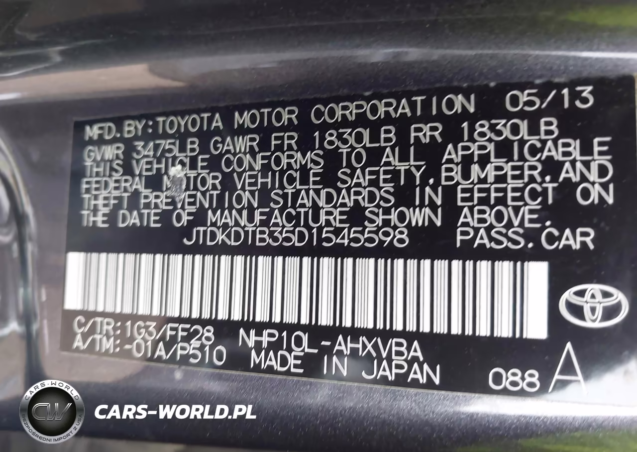 2013 Toyota Prius C Two VIN:JTDKDTB35D1545598 - 9