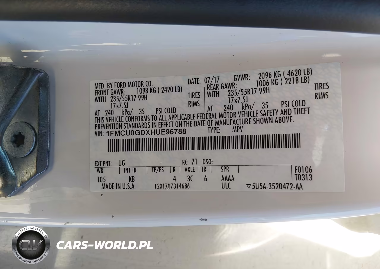2017 Ford Escape Se VIN:1FMCU0GDXHUE96788 - 9