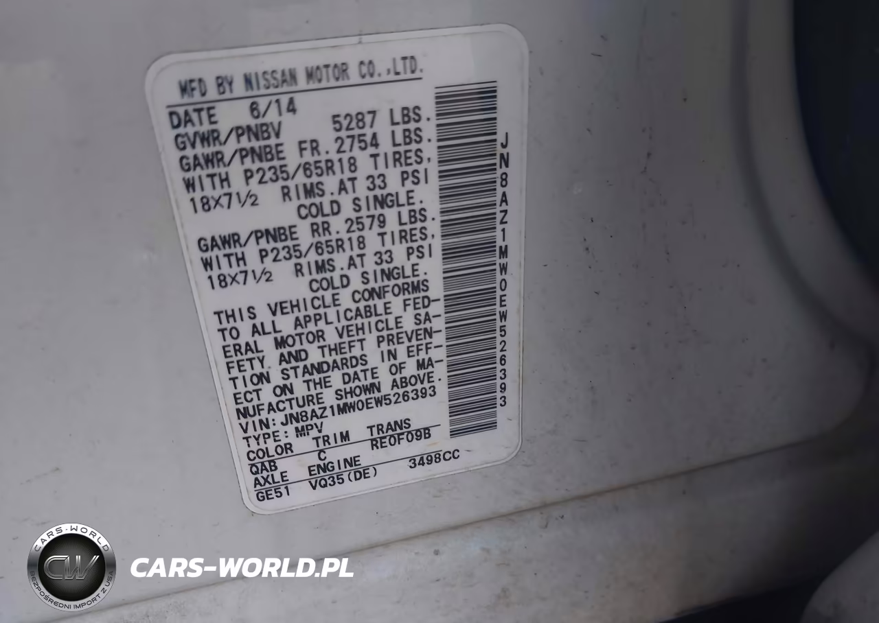 2014 Nissan Murano Sl VIN:JN8AZ1MW0EW526393 - 9