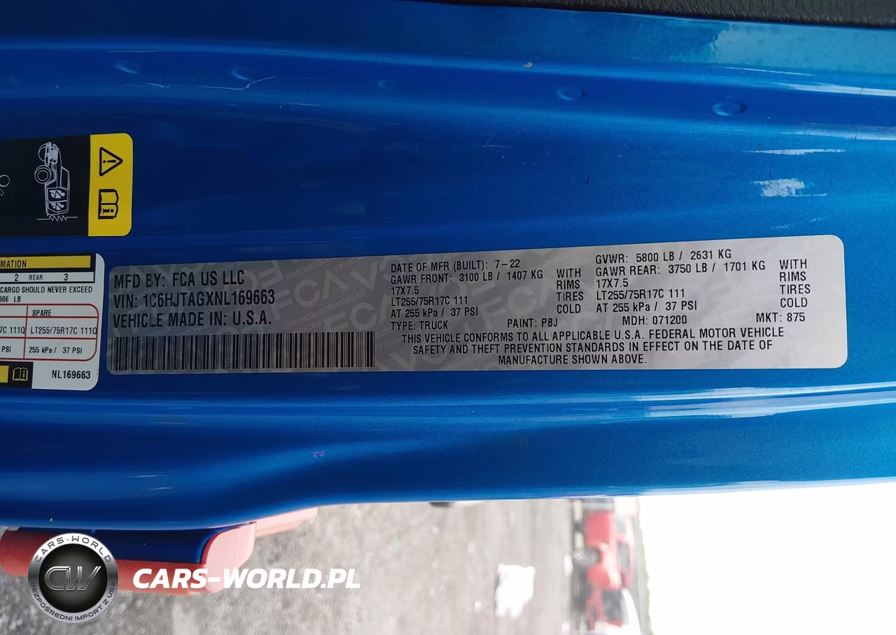 2022 Jeep Gladiator Willys 4X4 VIN:1C6HJTAGXNL169663 - 9