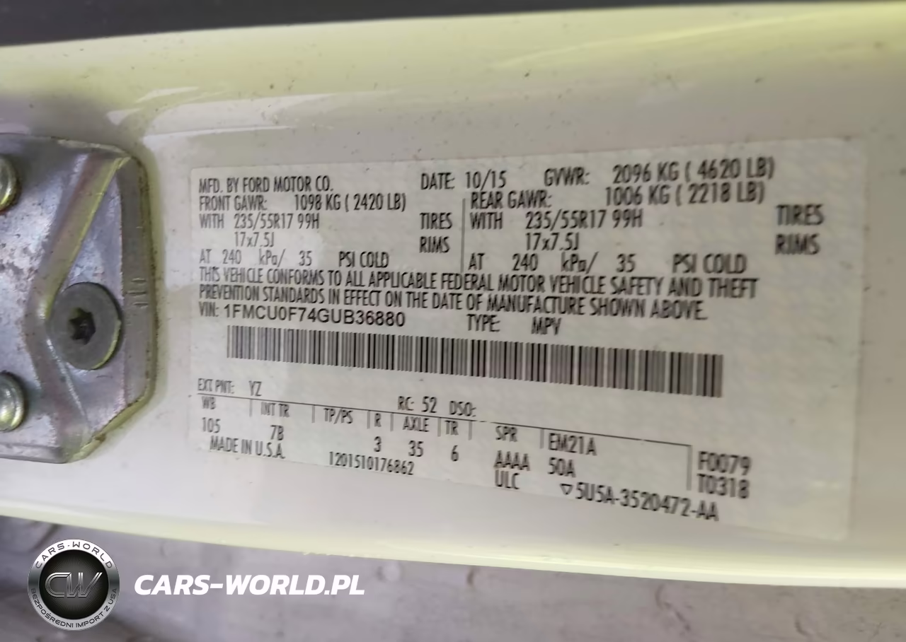 2016 Ford Escape S VIN:1FMCU0F74GUB36880 - 9