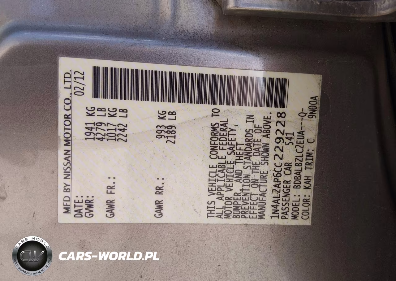 2012 Nissan Altima 2.5 S VIN:1N4AL2AP6CC229228 - 9