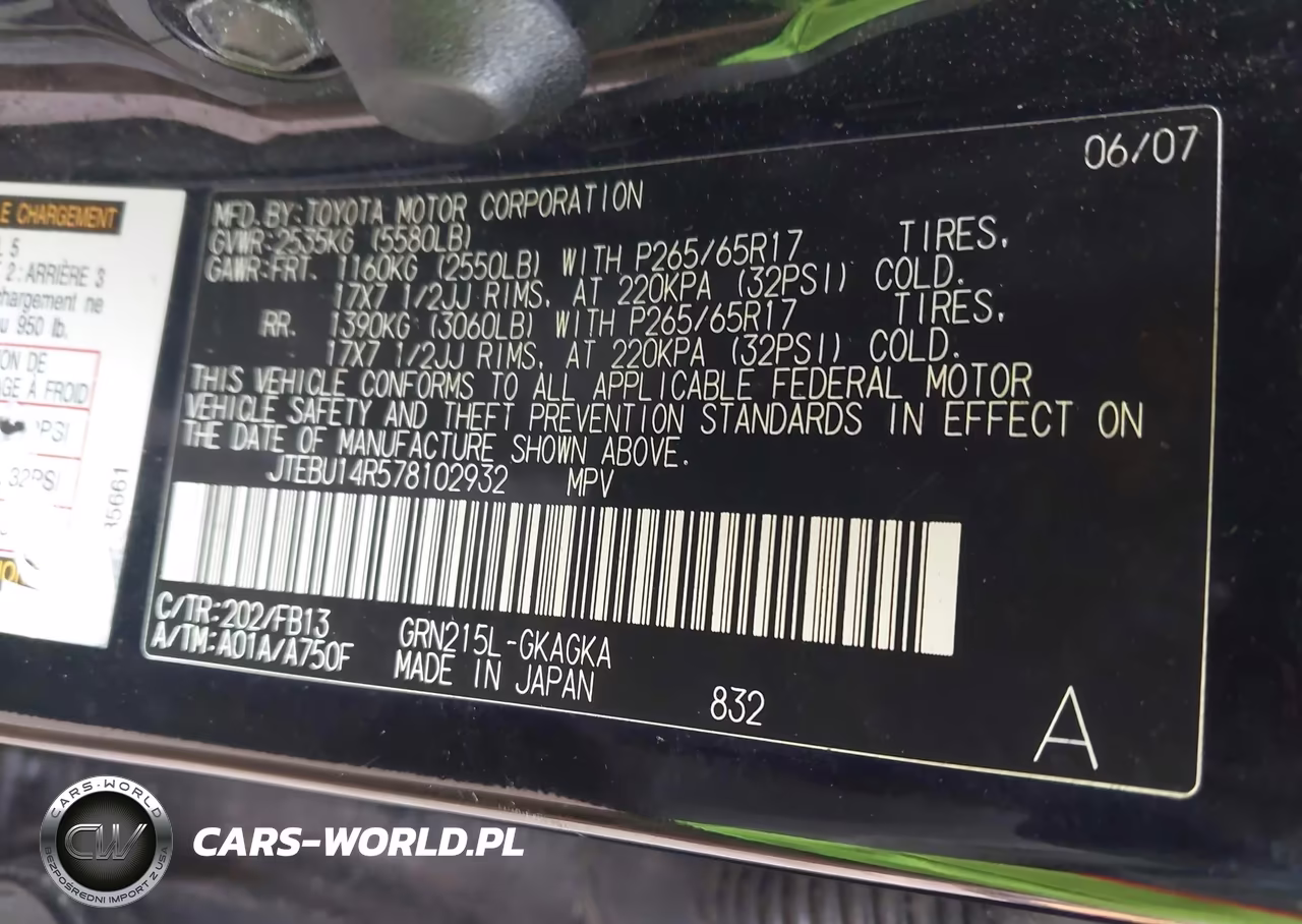 2007 Toyota 4Runner Sport V6 VIN:JTEBU14R578102932 - 9