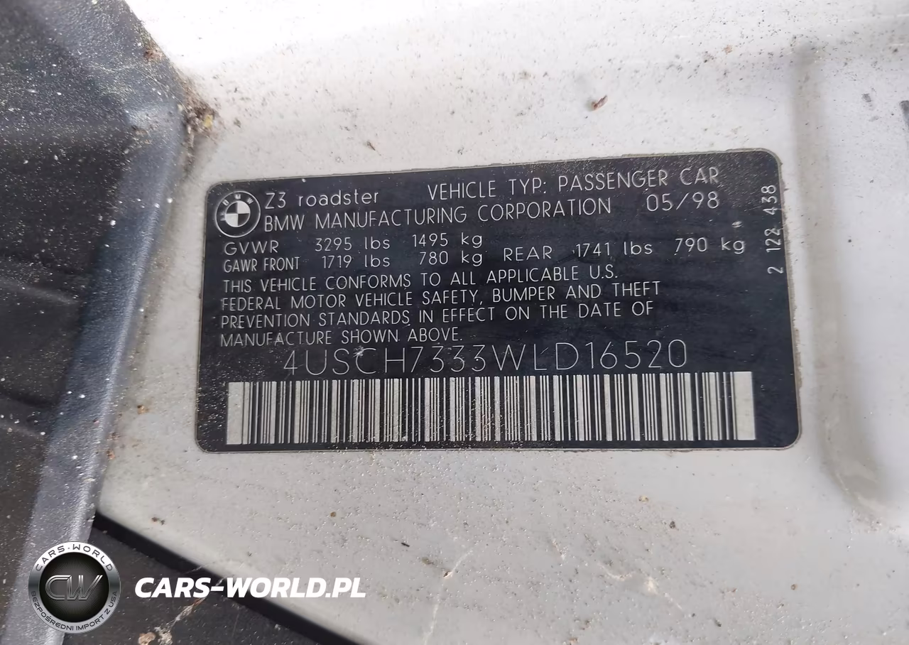 1998 BMW Z3 1.9 VIN:4USCH7333WLD16520 - 9