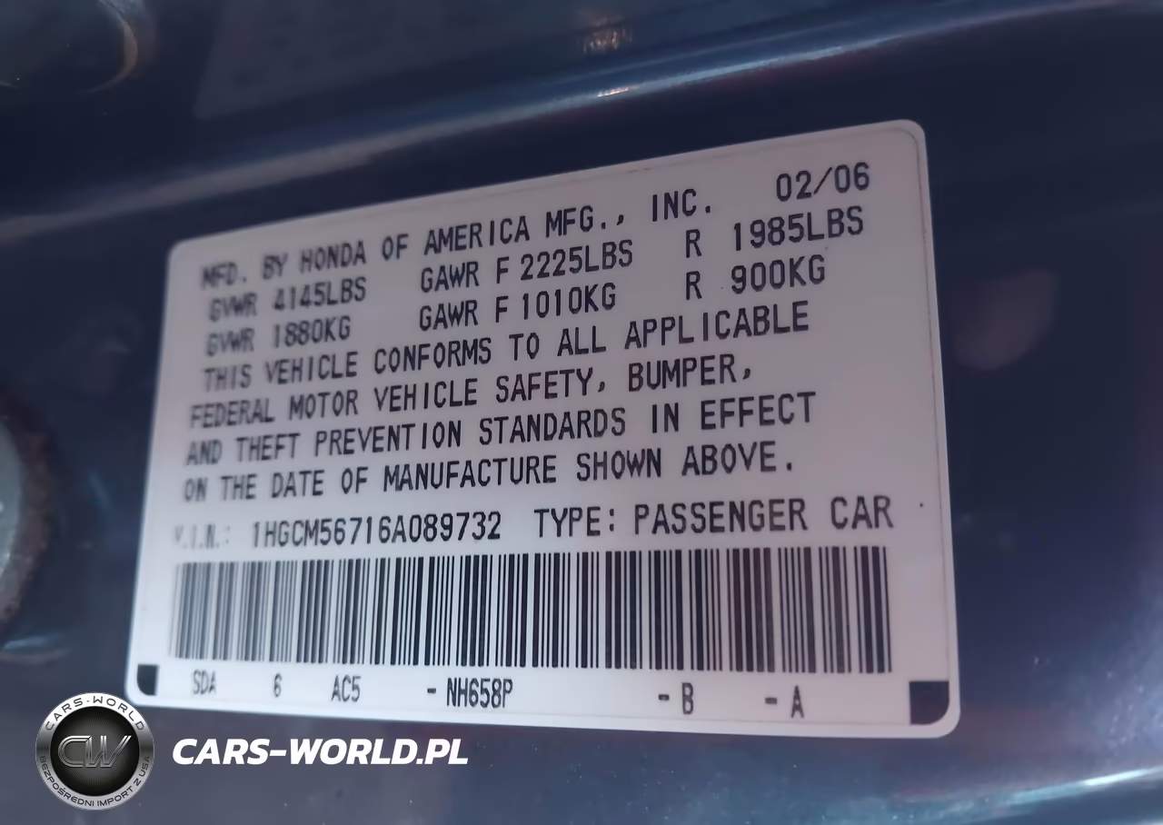 2006 Honda Accord 2.4 Ex VIN:1HGCM56716A089732 - 9