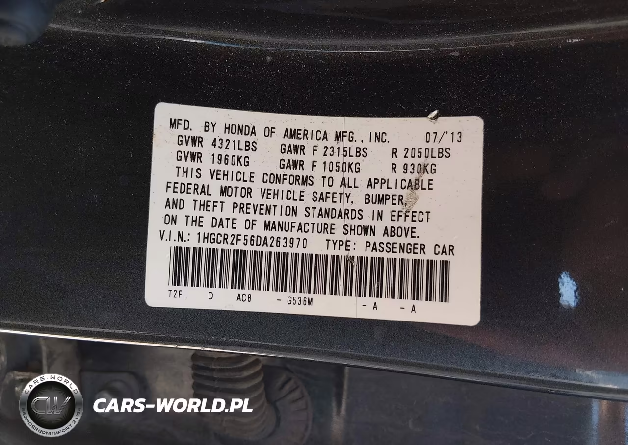 2013 Honda Accord Sport VIN:1HGCR2F56DA263970 - 9