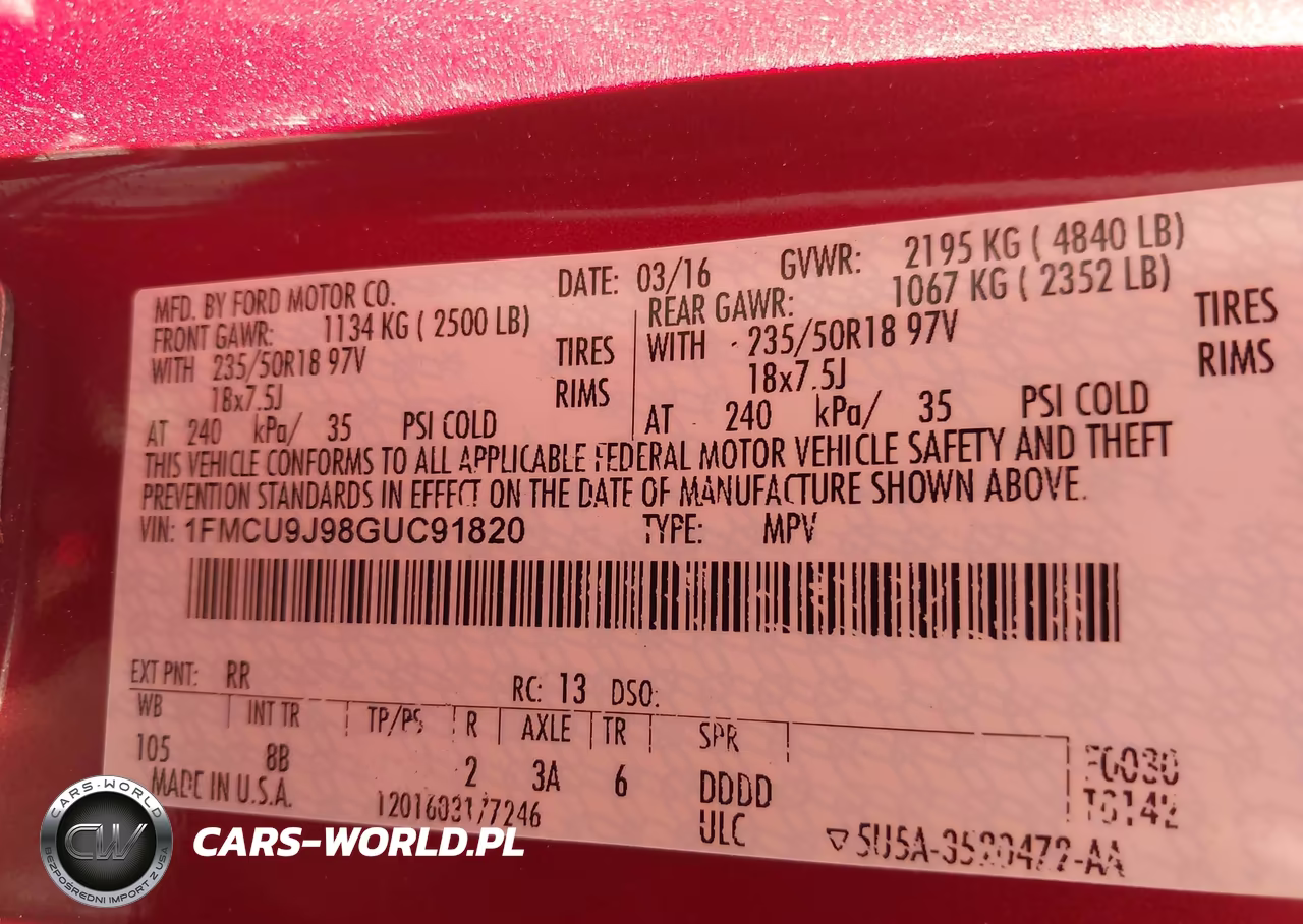 2016 Ford Escape Titanium VIN:1FMCU9J98GUC91820 - 9