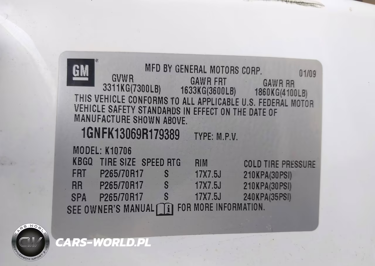 2009 Chevrolet Tahoe Commercial Fleet VIN:1GNFK13069R179389 - 9