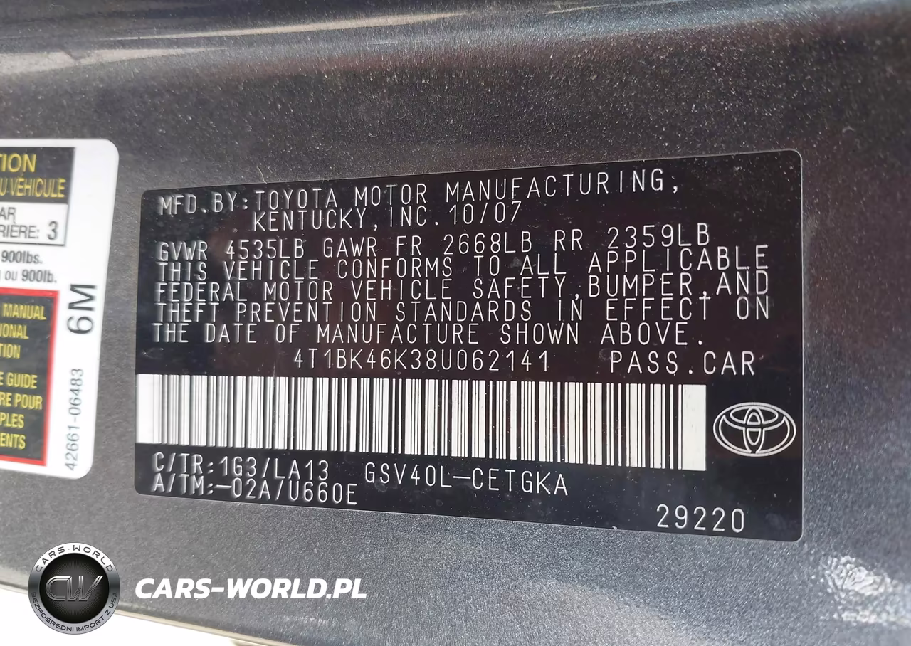 2008 Toyota Camry Xle V6 VIN:4T1BK46K38U062141 - 9