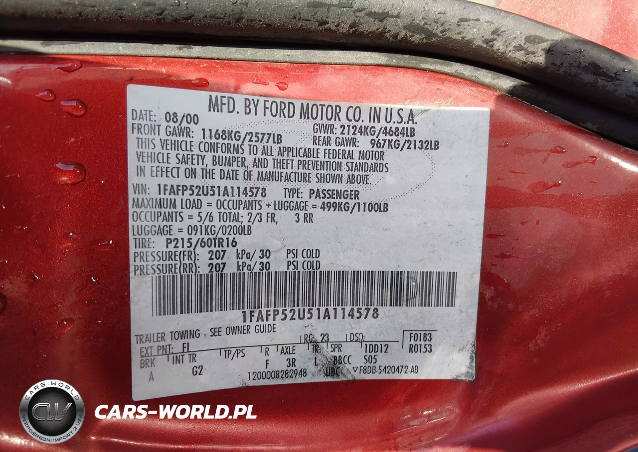 2001 Ford Taurus Lx VIN:1FAFP52U51A114578 - 9