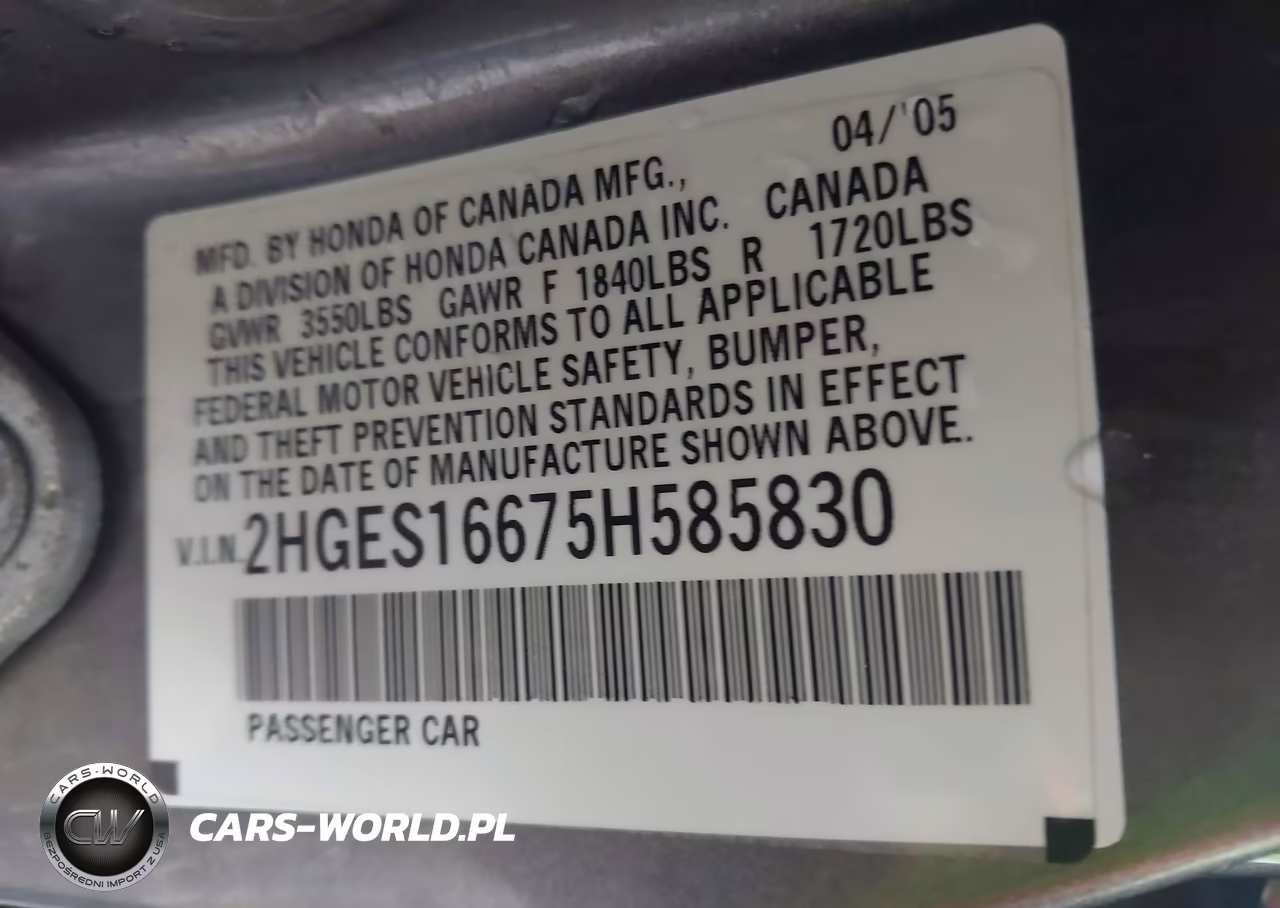 2005 Honda Civic Lx VIN:2HGES16675H585830 - 9