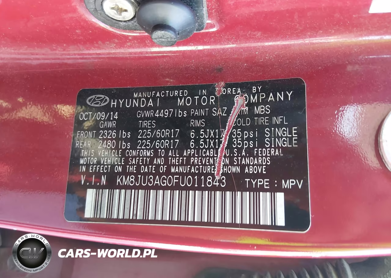 2015 Hyundai Tucson Se VIN:KM8JU3AG0FU011843 - 9