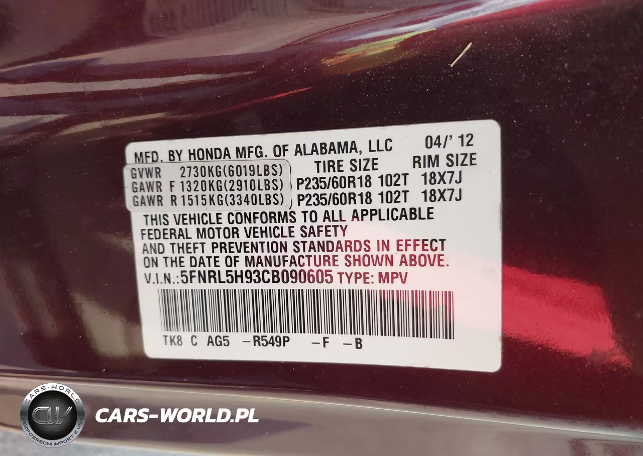 2012 Honda Odyssey Touring-Touring Elite VIN:5FNRL5H93CB090605 - 9