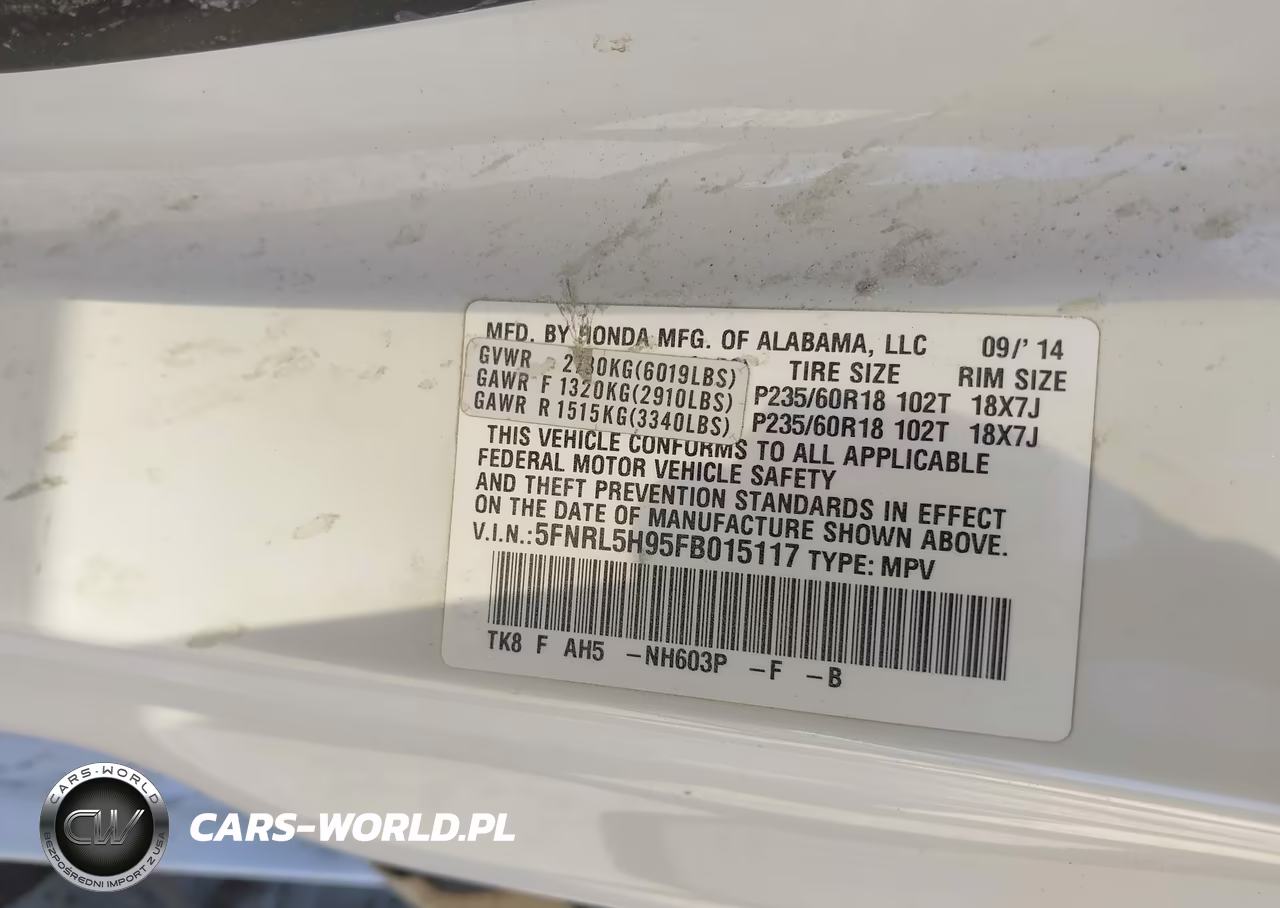 2015 Honda Odyssey Touring-Touring Elite VIN:5FNRL5H95FB015117 - 9