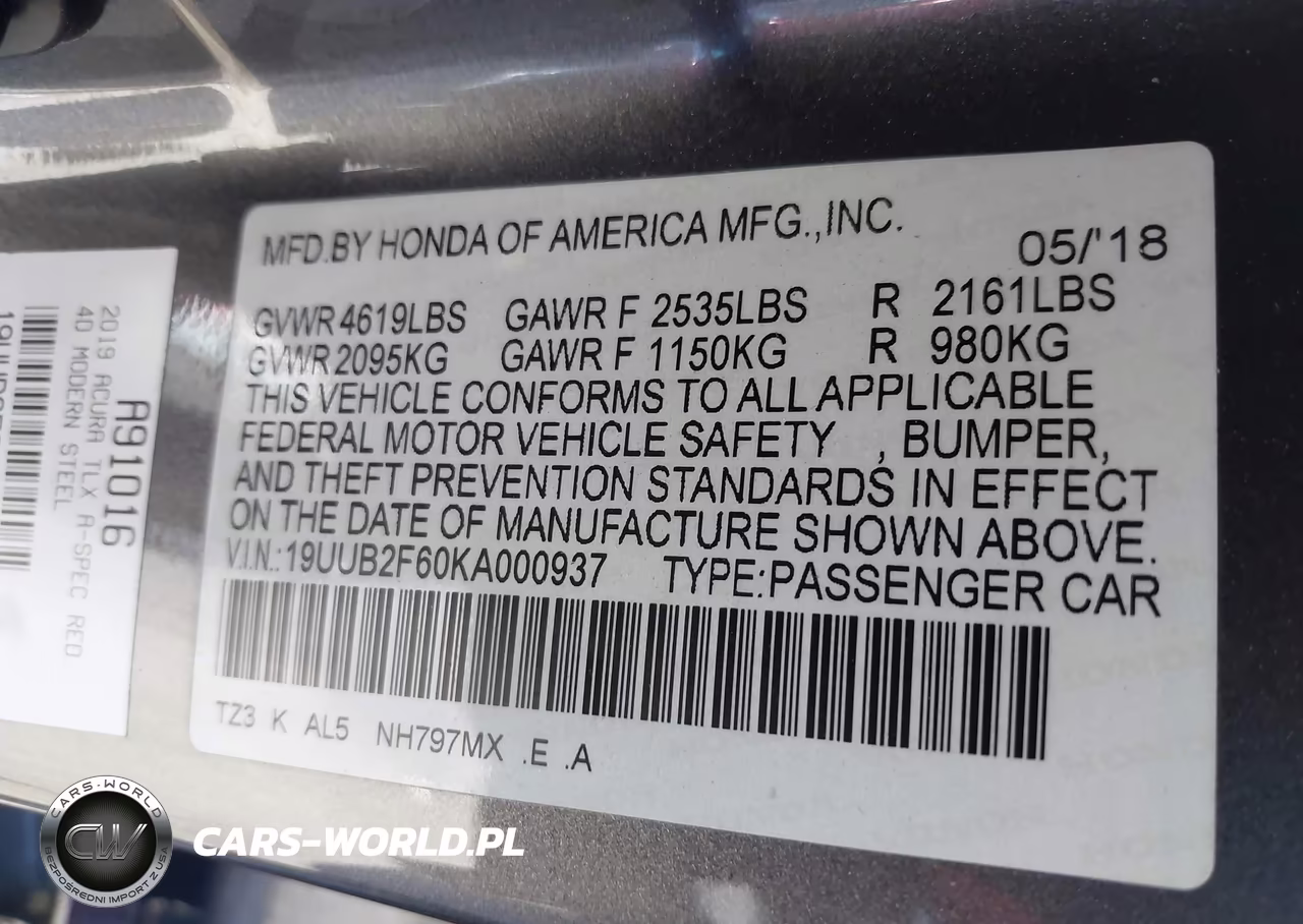 2019 Acura Tlx Tech A-Spec Pkgs VIN:19UUB2F60KA000937 - 9