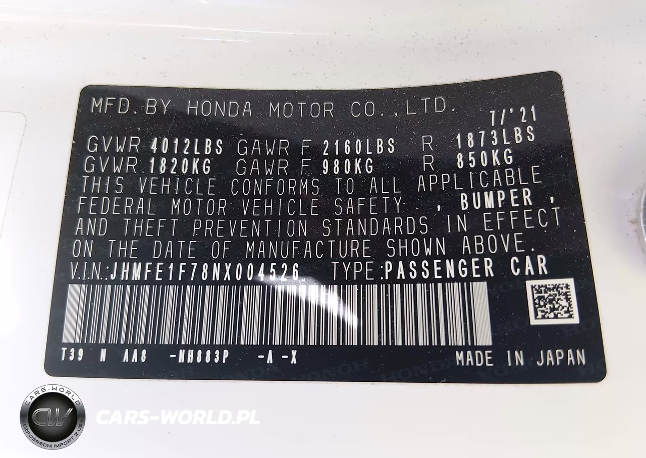 2022 Honda Civic Ex VIN:JHMFE1F78NX004526 - 9