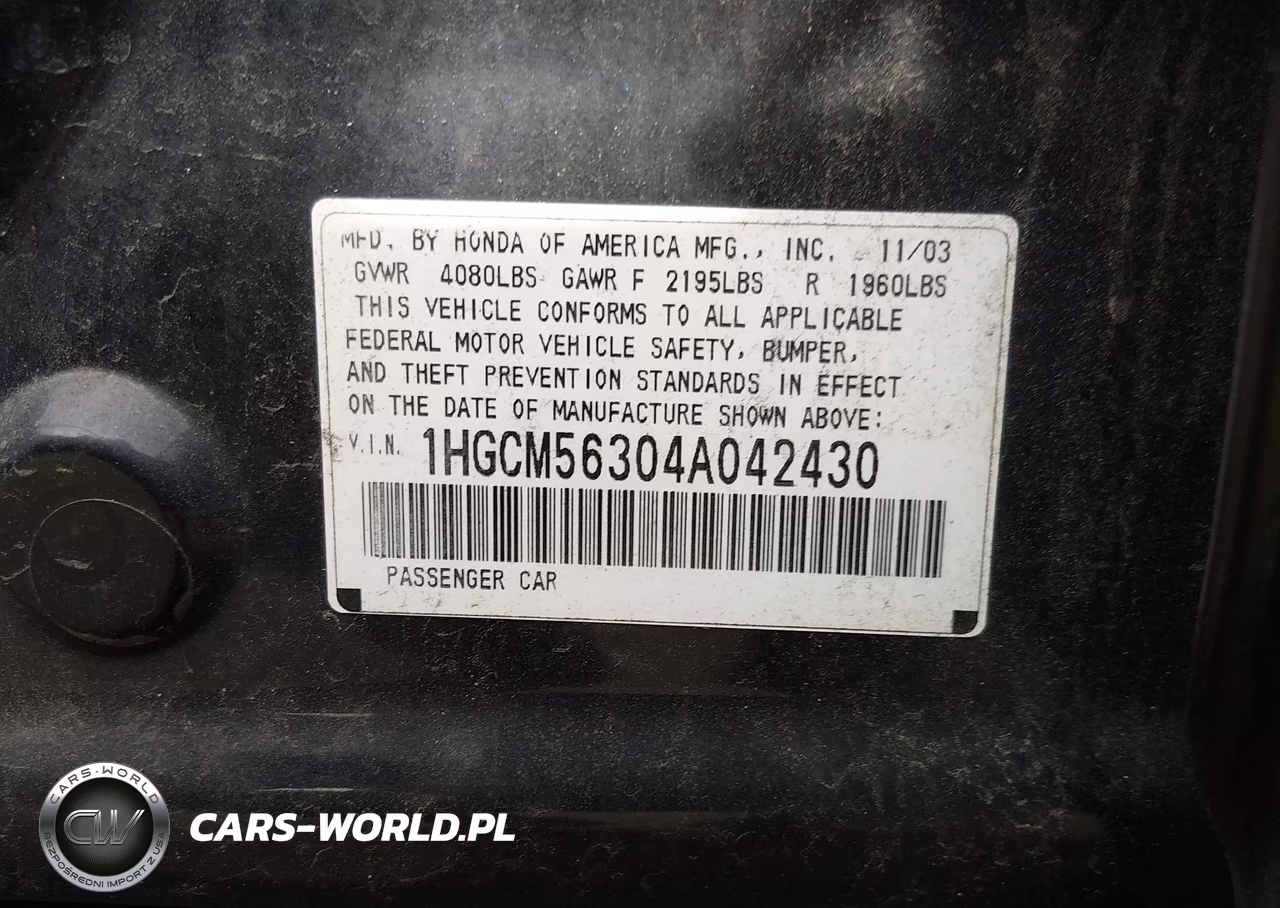2004 Honda Accord 2.4 Lx VIN:1HGCM56304A042430 - 9