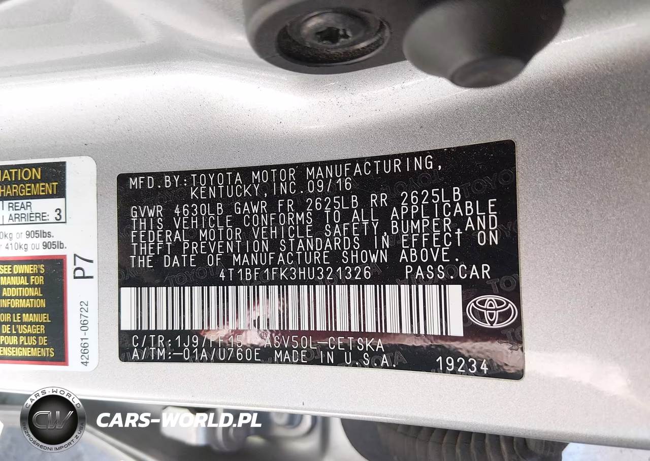 2017 Toyota Camry Se VIN:4T1BF1FK3HU321326 - 9