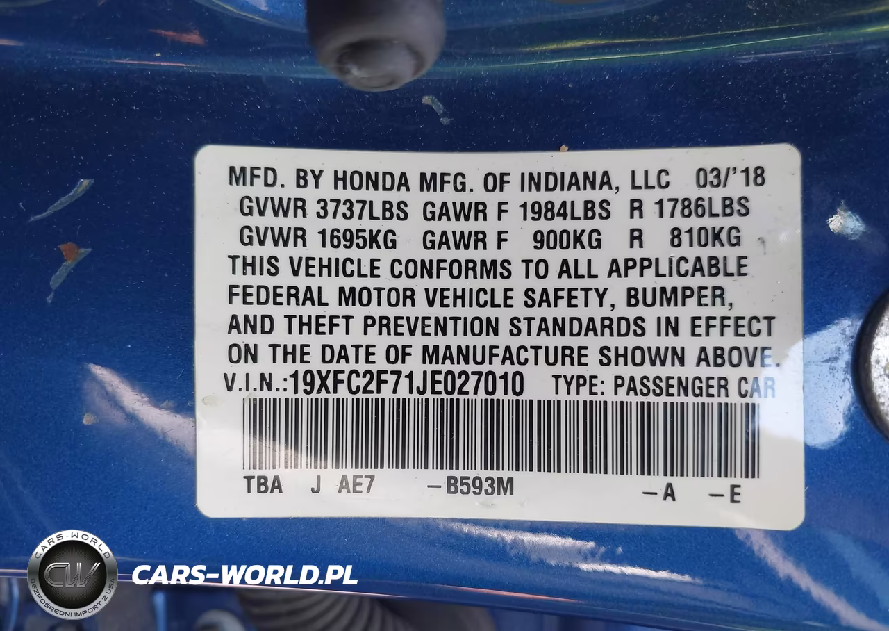 2018 Honda Civic Ex VIN:19XFC2F71JE027010 - 9