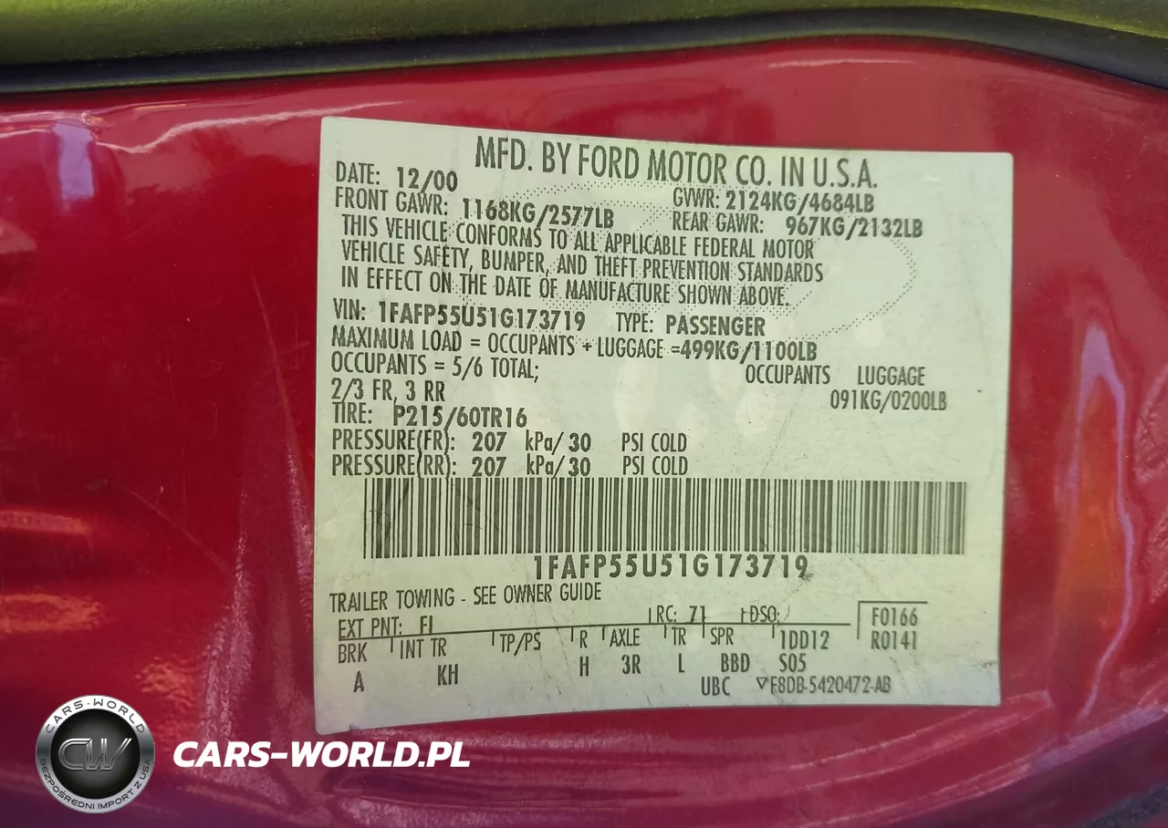 2001 Ford Taurus Ses VIN:1FAFP55U51G173719 - 9