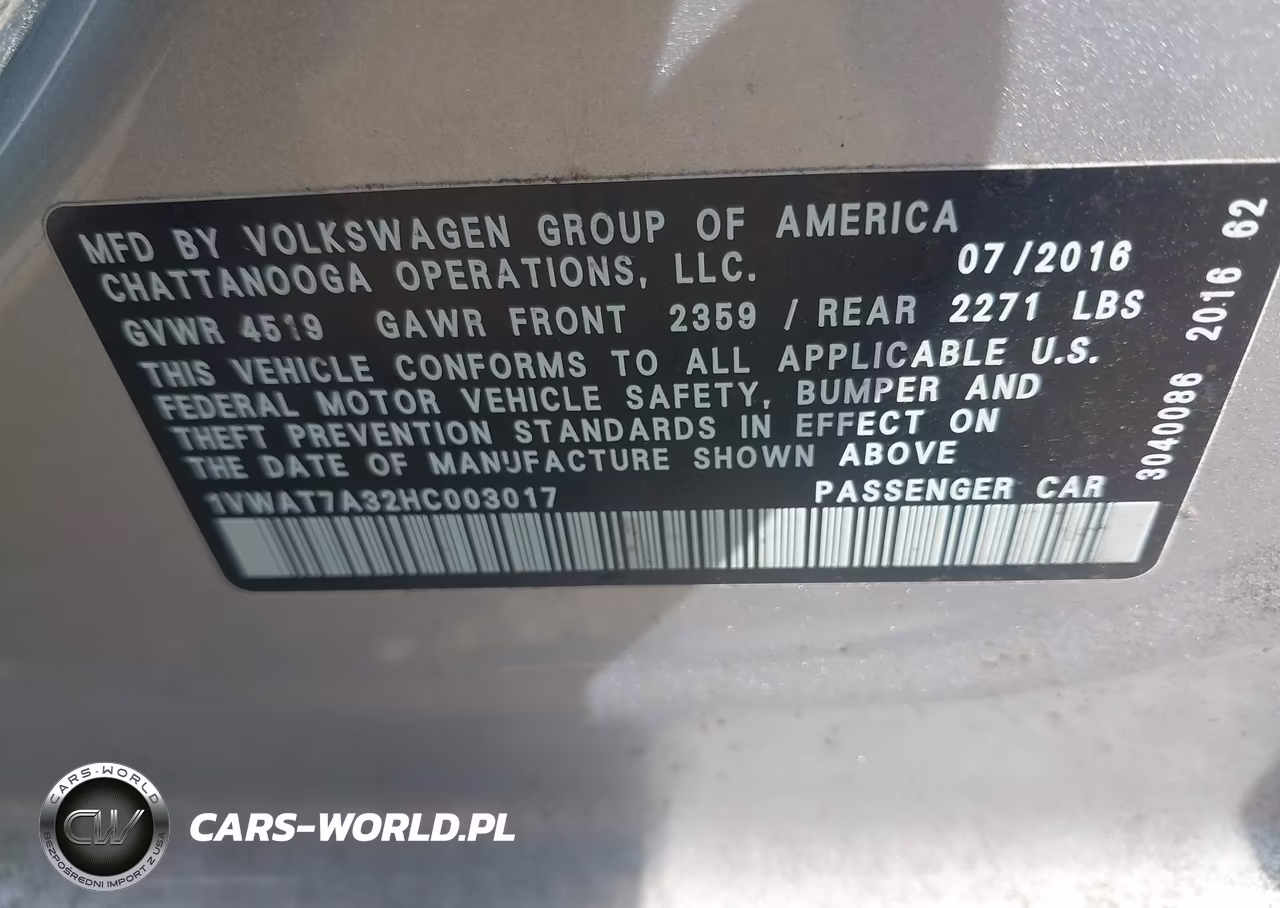 2017 Volkswagen Passat 1.8T S VIN:1VWAT7A32HC003017 - 9