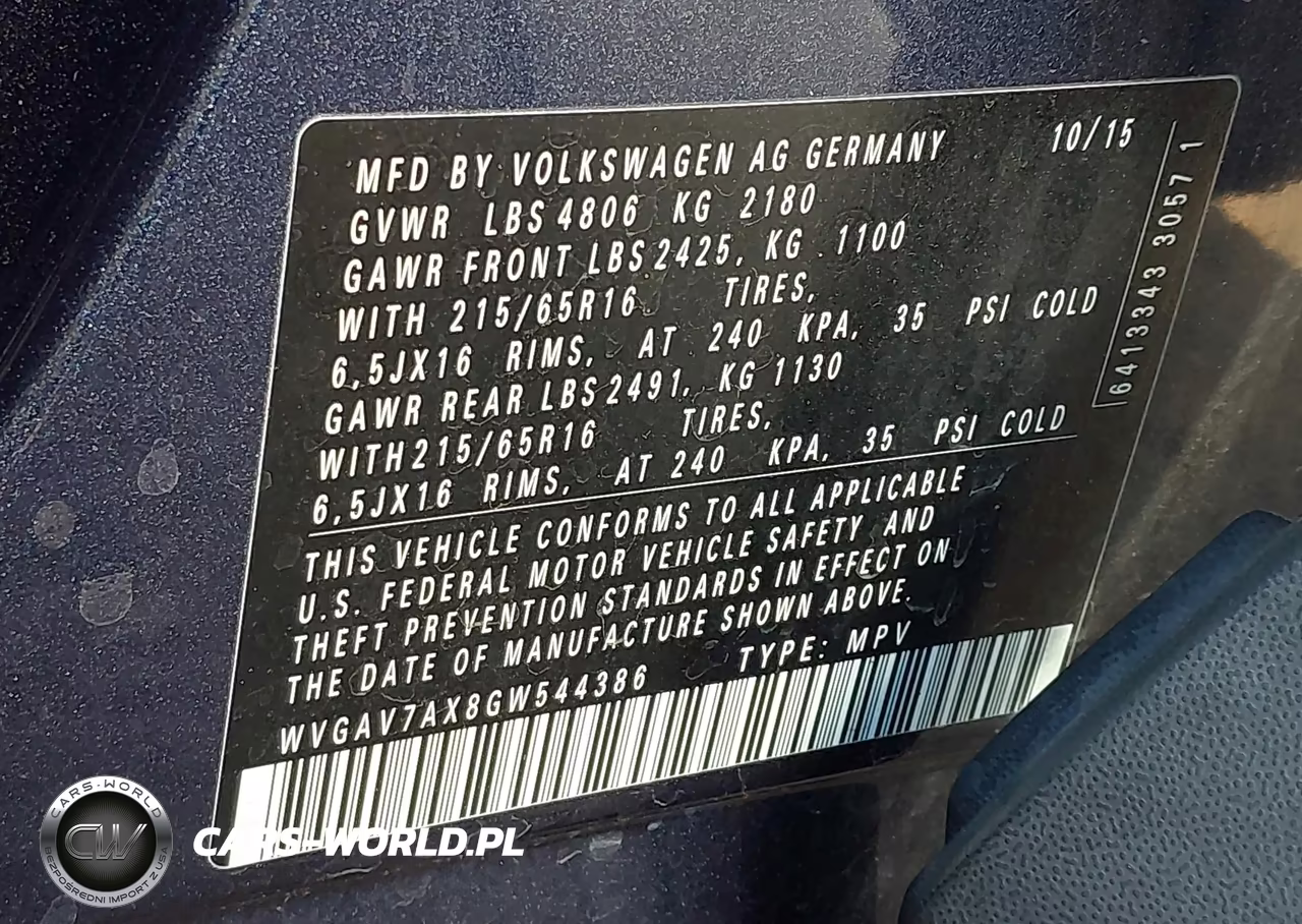 2016 Volkswagen Tiguan S VIN:WVGAV7AX8GW544386 - 9
