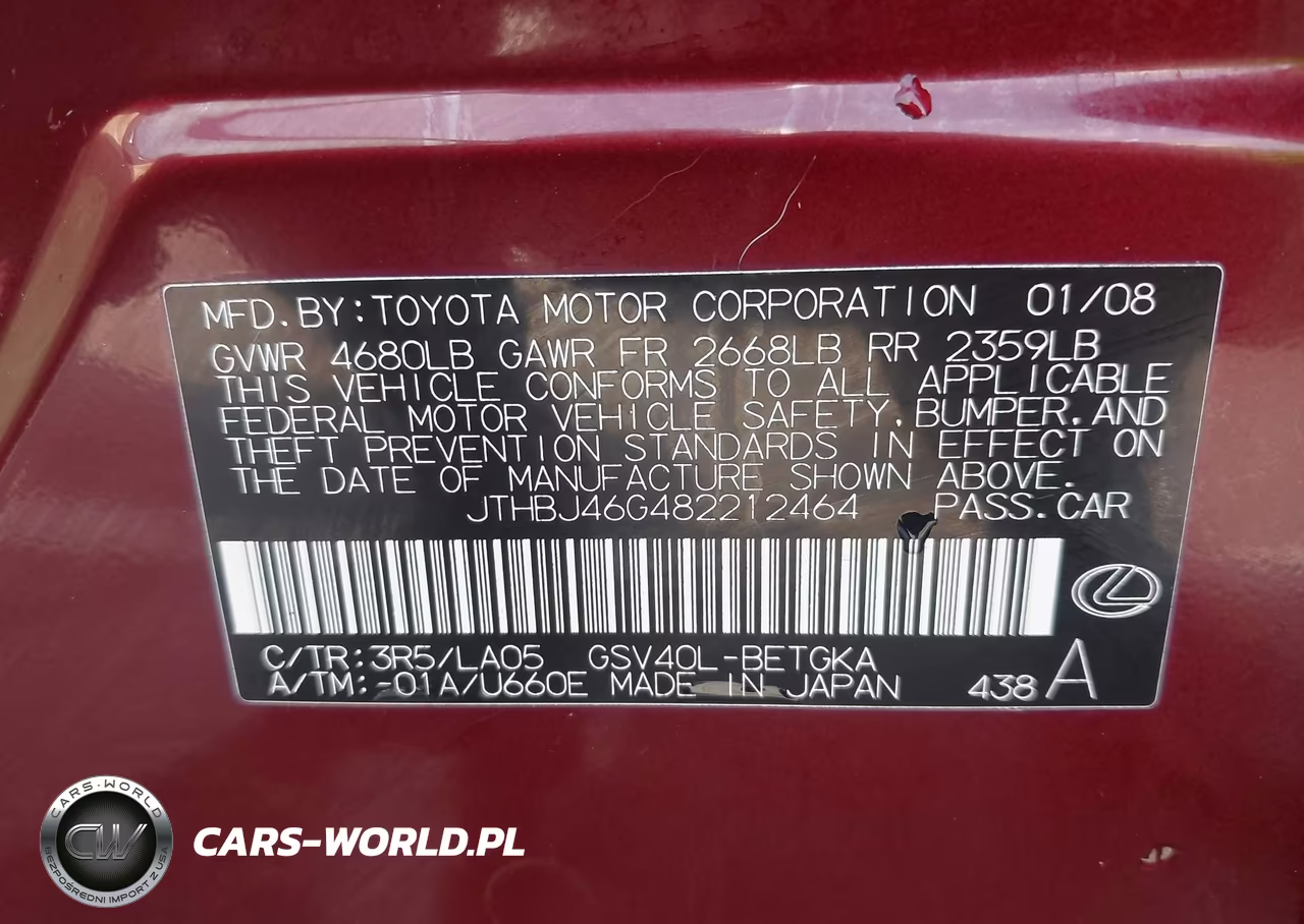 2008 Lexus Es 350 VIN:JTHBJ46G482212464 - 9