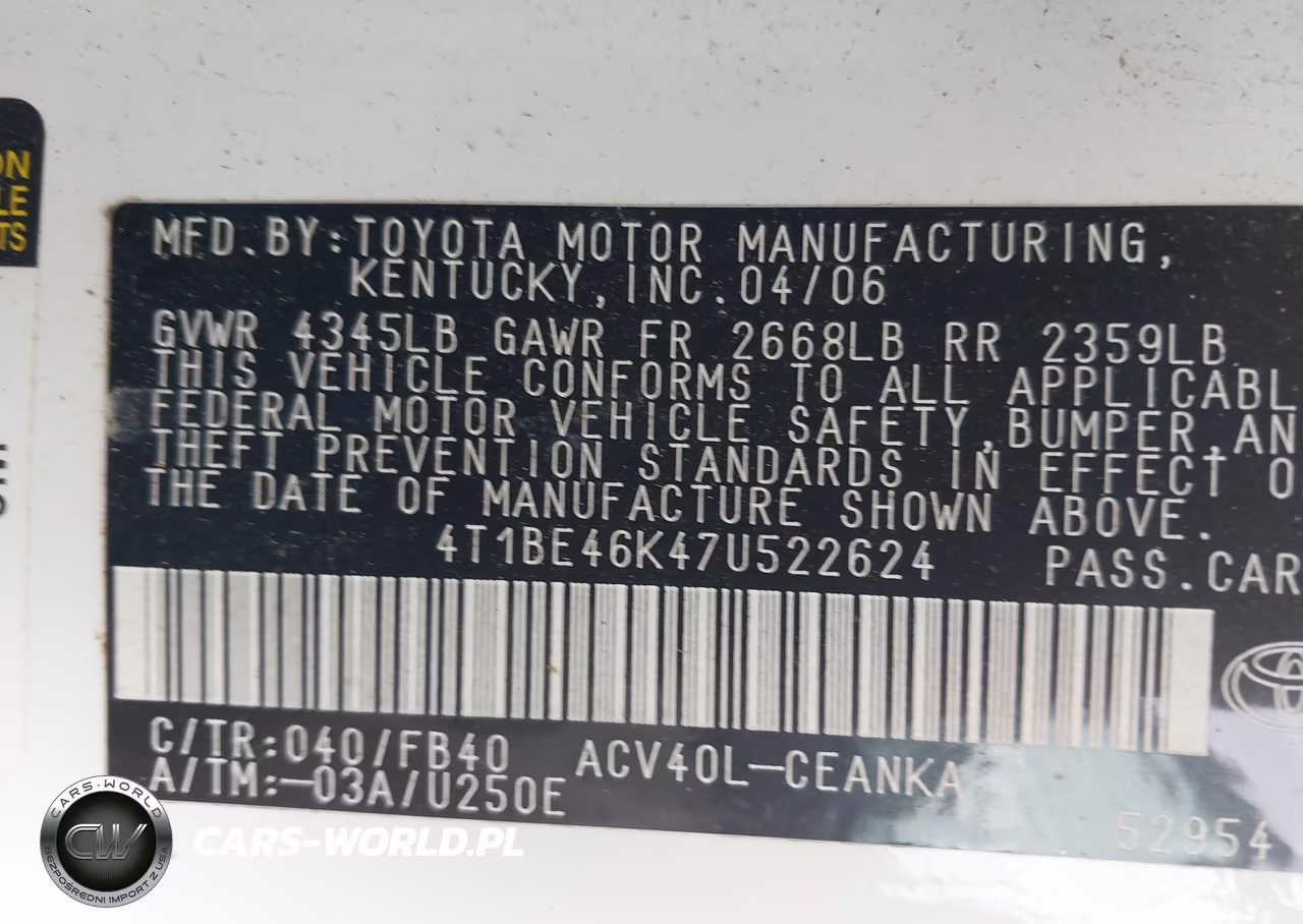 2007 Toyota Camry Le VIN:4T1BE46K47U522624 - 9