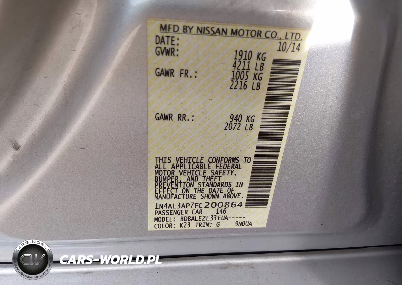2015 Nissan Altima 2.5-2.5 S-2.5 Sl-2.5 Sv VIN:1N4AL3AP7FC200864 - 9