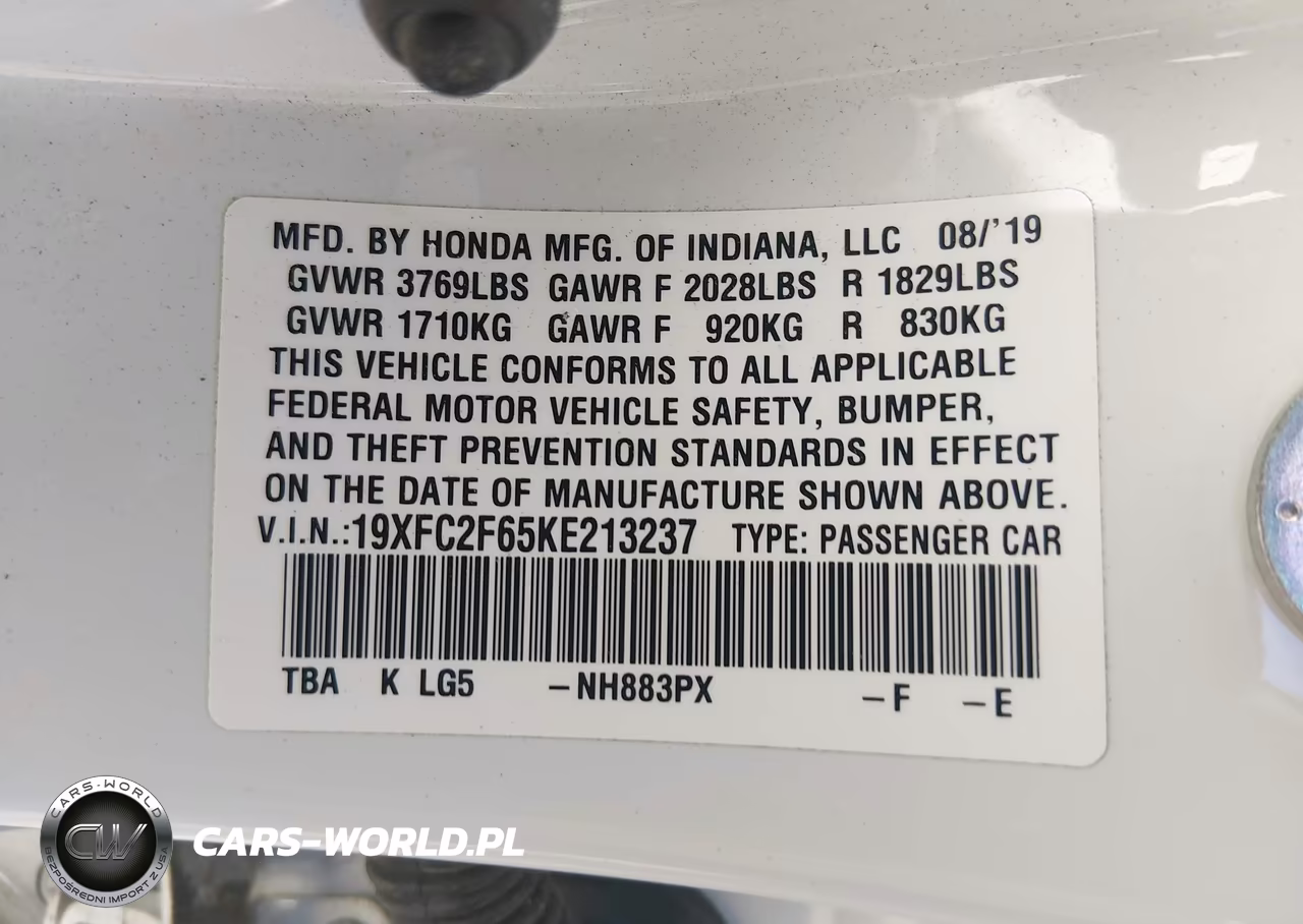 2019 Honda Civic Lx VIN:19XFC2F65KE213237 - 9