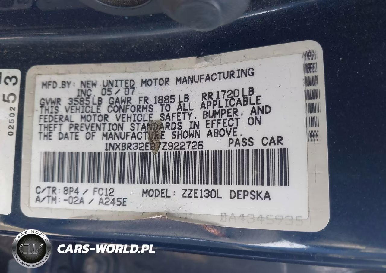 2007 Toyota Corolla S VIN:1NXBR32E97Z922726 - 9