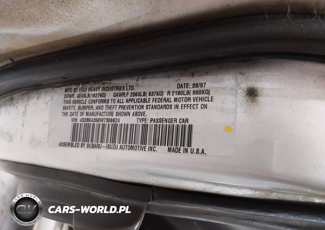 1998 Subaru Legacy L-Right Hand Postal Drive VIN:4S3BK4358W7306624 - 9