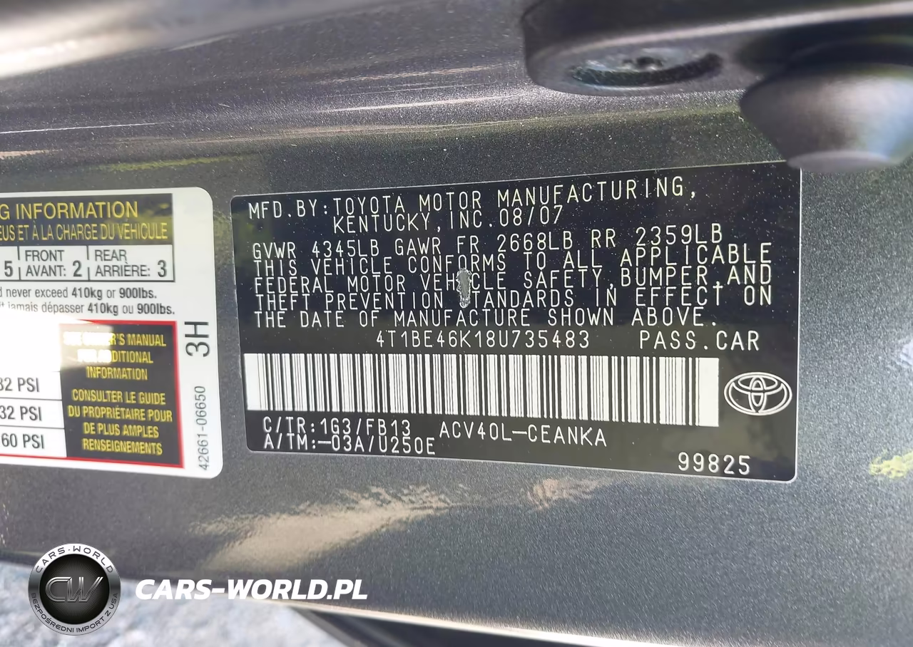 2008 Toyota Camry Le VIN:4T1BE46K18U735483 - 9