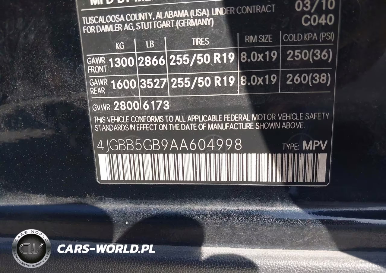 2010 Mercedes-Benz Ml 350 VIN:4JGBB5GB9AA604998 - 9