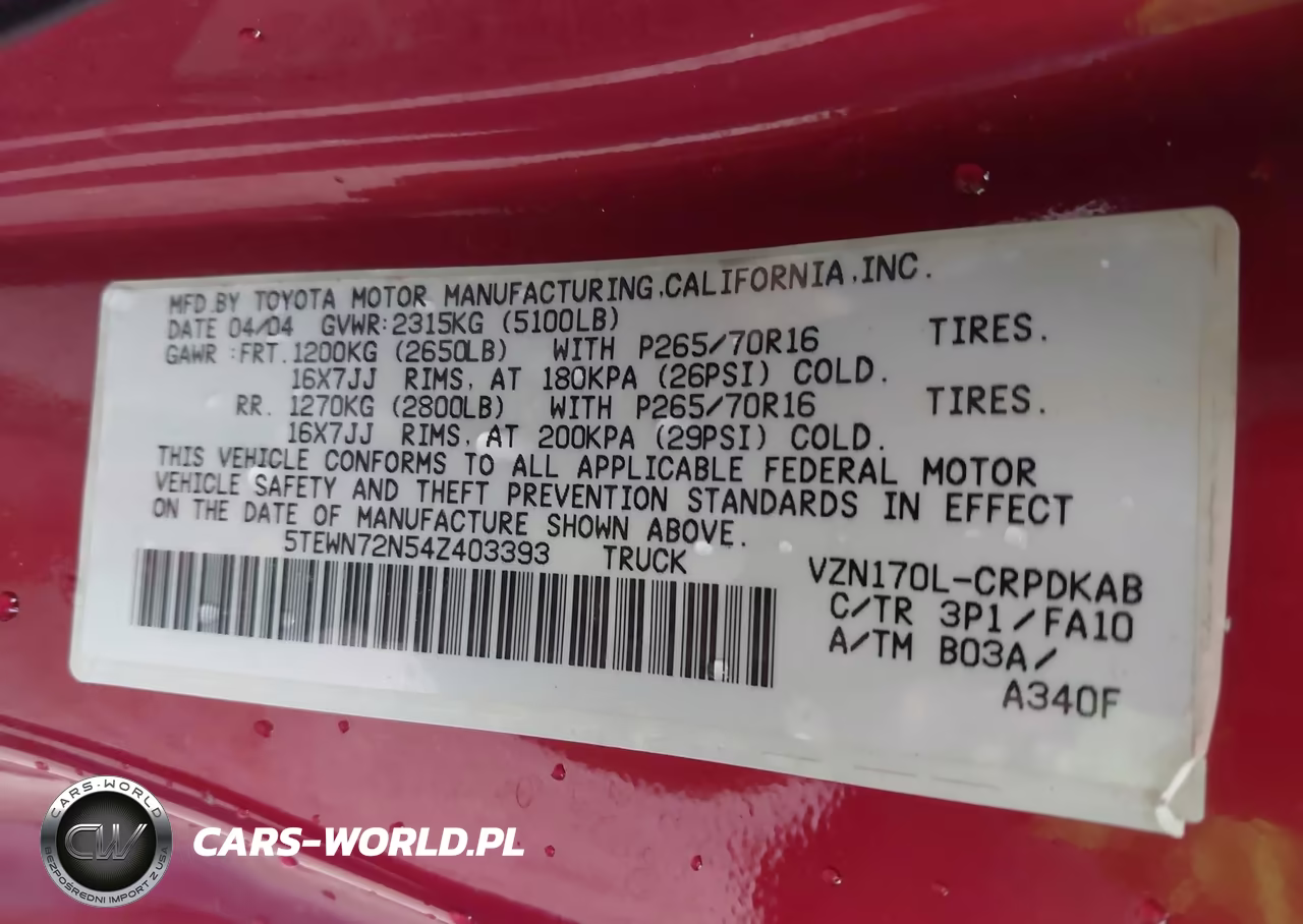 2004 Toyota Tacoma Base V6 VIN:5TEWN72N54Z403393 - 9